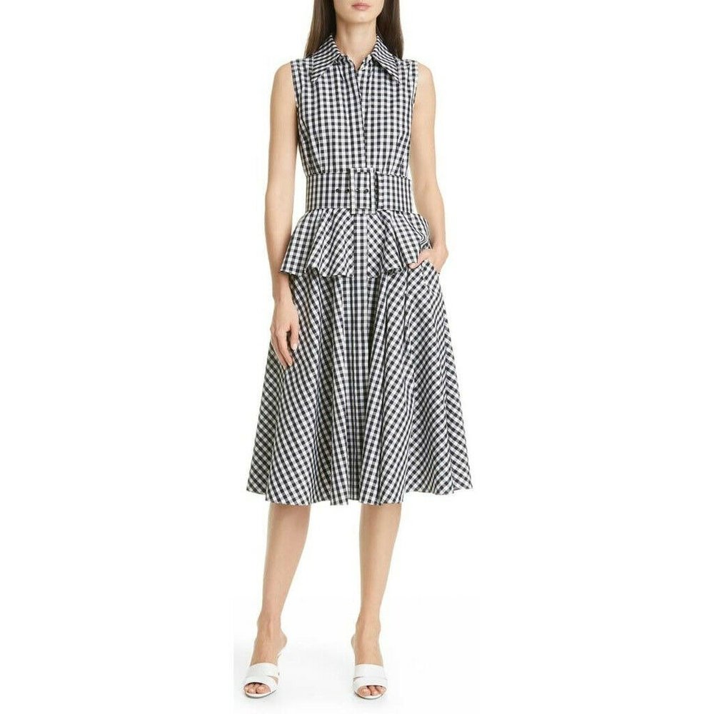 MICHAEL KORS Collection knee length 12 Gingham Poplin Belted Shirt Dress $1490
